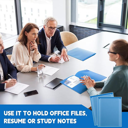 Henoyso 36 Pcs Plastic Folders with Clear Front Pockets Heavy Duty File Folders with 2 Pockets and Card Slot for Student Communication School Office Presentation Report (Blue)