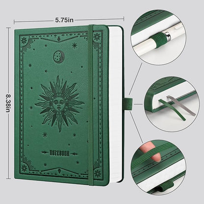EMSHOI Bullet Dotted Journal Notebook - 320 Pages, 100gsm Thick Paper, A5 Hardcover Leather, Dot Grid Notebook for Women Men Work Writing, Bullet Journaling, Drawing, 5.75 x 8.38, Dark Green