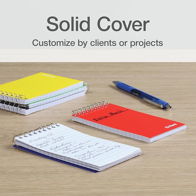 Oxford Spiral Memo Pads, Top Wire Bound, 3 x 5 Inch Pocket Notepad, College Ruled, Assorted Primary Colors, 75 Sheets, 5 Pack (25091)