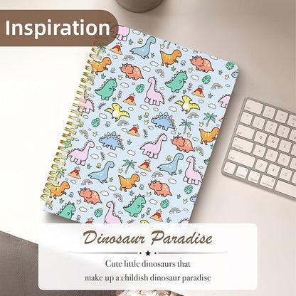 Cute Spiral Notebook journal B5 Aesthetic Pretty Design for Women Girls Kawaii with Pocket, 10 x 7.2 inch, Lined, Little Dino