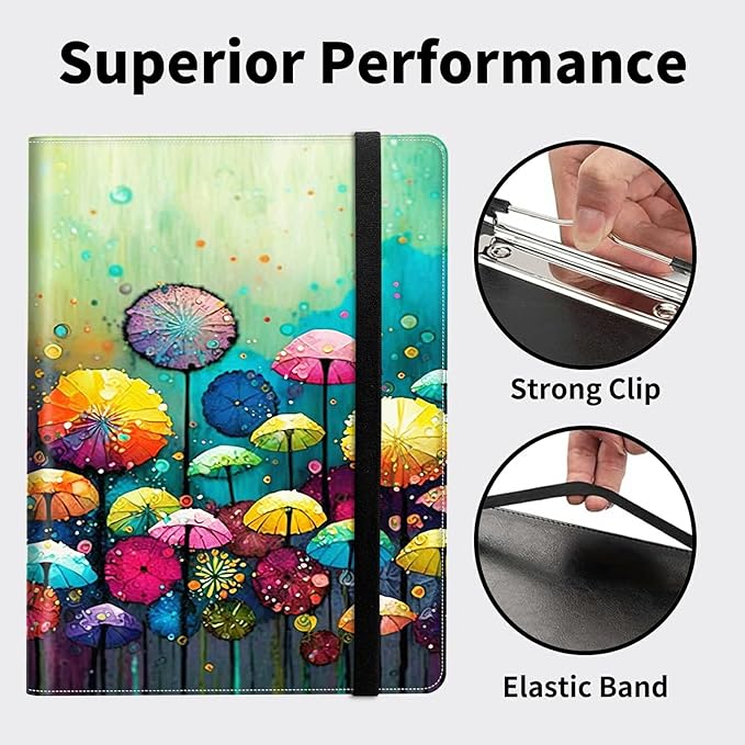 Padfolio Folder with Clipboard,Portfolios Organizer Clipboards with Storage Clipboard Writing Pad PU Leather Conference Document Organizer with Business Card Holder,Colorful Dandelion