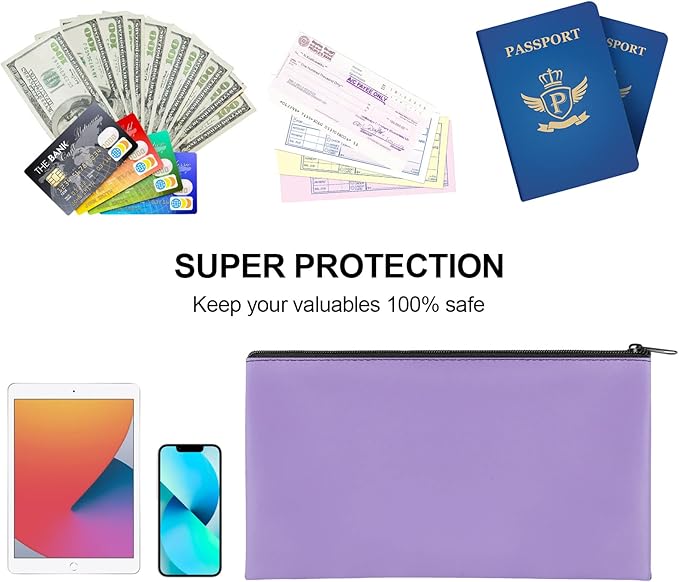 2 Pieces Money Bags With Zipper , 11x6.1 inch Money Pouch, Bank Bag, Cash Bag , Check Wallet, Cosmetics(Purple)