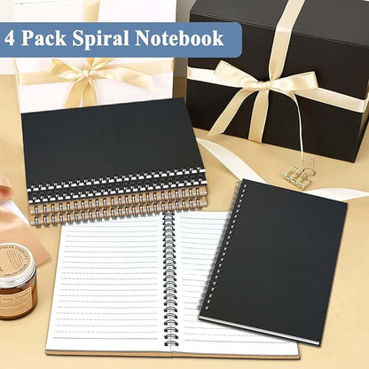 GINMLYDA 4Pack Small Spiral Notebook A5, 8.25x5.5” 120 Lined Pages Wide Ruled Spiral Journal Bulk Blank Kraft Cover Spiral Bound Notebook & Writing Pads for Home Office Meeting Work Note Taking