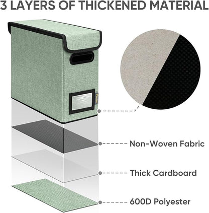 BALEINE File Organizer Box with Lid, Collapsible File Folder Organizer with Plastic Slide, Hanging File Folder Box for Office Document Storage (2 Pack, Green, S)