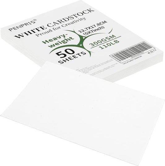 50 Sheets White Cards Blank - 5''x7'' White Card Stock 300gsm/110lb Thick Paper Cardstock, Heavy CardStock Blank for Wedding Invitations, Index Cards, Greeting, Note - PAP07300050