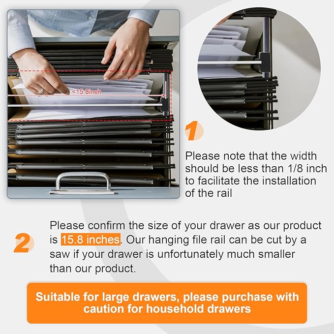 Epakh 8 Pieces Metal Hanging File Rail Clip File Divider Rail Clips 4 Pieces File Cabinet Rails for Hanging File Folder Frame for File Storage