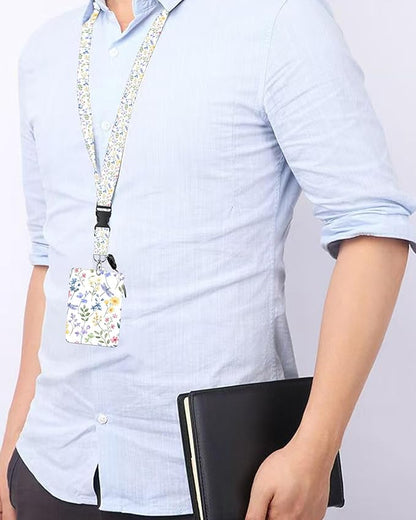 ID Badge Holder with Retractable Lanyard and Keychain, Badge Reel with Rotate Carabiner Clip,Dragonfly Meadow Card Name Tag Lanyard ID Protector Bage Clips for Student, Women, Office