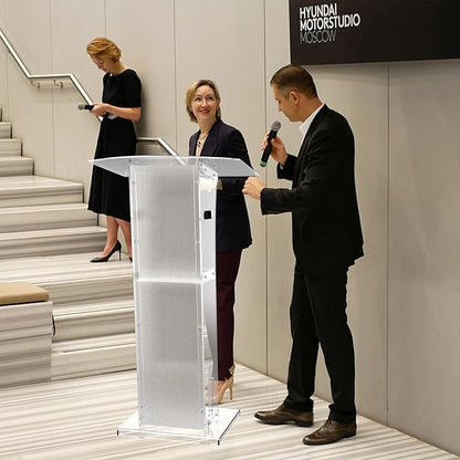 Acrylic Podium Stand with Storage Shelf,Transparent Lecterns & Podiums,Pulpits for Churches,Conference,Speeches,Weddings,Classroom,Concert,47" H Professional Presentation Podiums