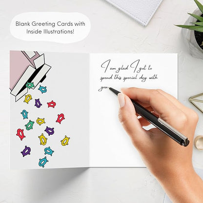 ALY LOU Cute Anniversary Card, Birthday Card for Her Him/Girlfriend Wife/Husband Boyfriend, Friendship Thank You Kawaii Greeting Card (10 CARDS - Boxed Set of 10 Cards - Cute/Funny)