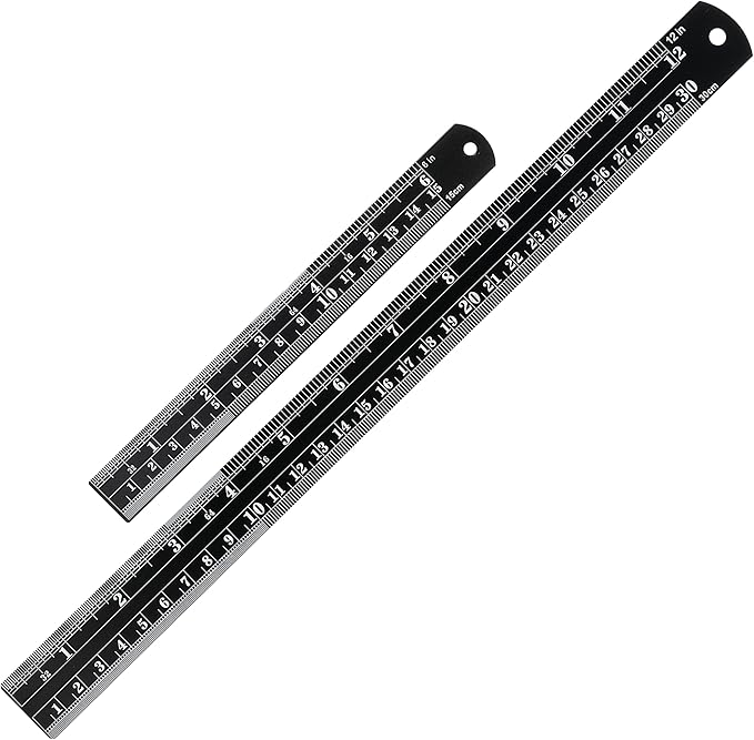 Mr. Pen- Steel Rulers, 2 Pcs, 6" and 12", Black, 6 Inch Ruler Metal Rulers, Small Metal Ruler 6 Inch Metal Ruler Thin Flat, Stainless Steel Ruler 12 Inch, Centimeter Ruler, Steel Ruler 12 Inch