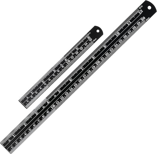 Mr. Pen- Steel Rulers, 2 Pcs, 6" and 12", Black, 6 Inch Ruler Metal Rulers, Small Metal Ruler 6 Inch Metal Ruler Thin Flat, Stainless Steel Ruler 12 Inch, Centimeter Ruler, Steel Ruler 12 Inch