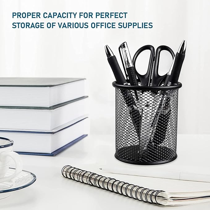 QYH Metal Pencil Holder for Desk Mesh Pen Cup 4 Packs Black Pen Organizer Office 3.54x3.93 Inch