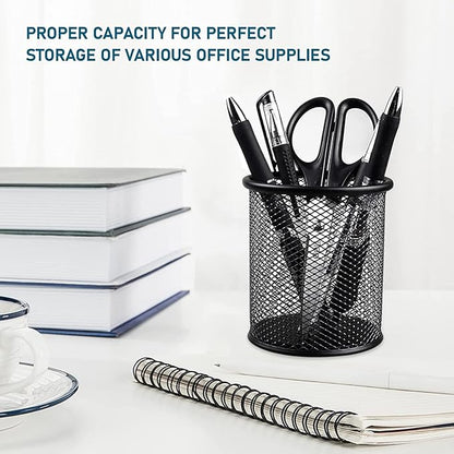 QYH Metal Pencil Holder for Desk Mesh Pen Cup 2 Packs Black Pen Organizer Office 3.54x3.93 Inch