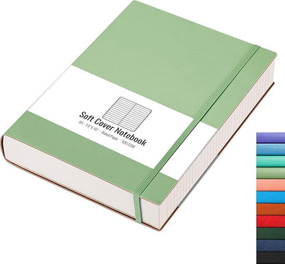AHGXG Lined Journal Notebook - 320 Numbered Pages Leather Journal for Women, 100gsm Thick College Ruled Paper, Large B5 Softcover Journal for Writing Work School, 7.6'' X 10''-LightGreen