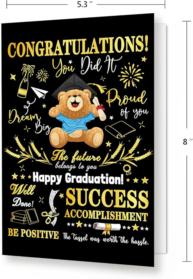 Congratulations Graduation Card, Graduation Gifts for Men, Women, Boys, Girls – Inspirational Quotes with Cute Teddy Bear Design – Celebrate Success and Achievement