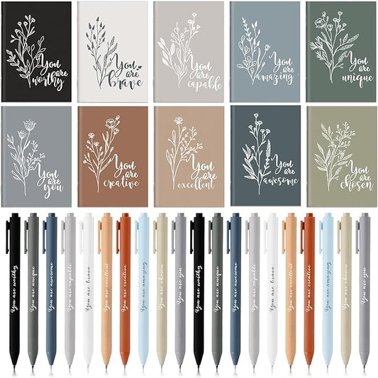 100 Pcs Inspirational Notebooks Motivational Mini Notepads Bulk Aesthetic Mini Notebook with Pen Employees Appreciation Gifts for Social Worker Coworkers Teachers Office (Neutral Colors)