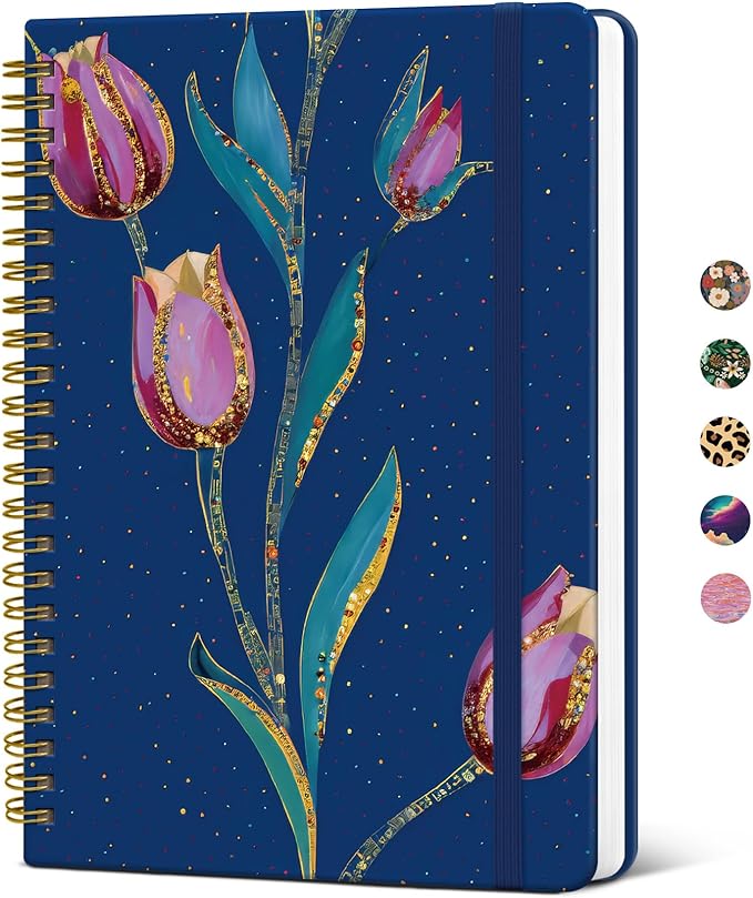 Lined Spiral Journal Notebook for Women, Pretty A5 College Ruled Hardcover Notebook for Work & Note Taking, Cute Aesthetic Journal for Writing, 140 Pages, Tulip