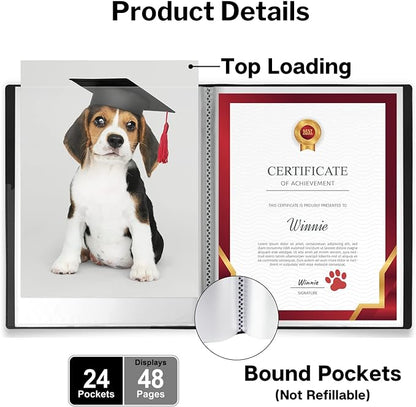 Dunwell 11x14 Binder with Sleeves (Black), 24 Pockets Display 48 Pages, Large Folder with Plastic Sleeves,11x14 Presentation Book with Protector Sleeves, Kids Art Portfolio 14x11,Clear Pages,Vertical