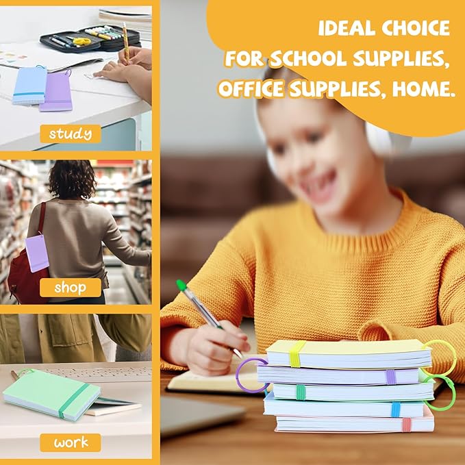10 Pack Index Cards 3x5 Inches, 600 Pcs Waterproof Poly Cover Ruled Note Cards with Elastic Band Closure, Heavy Notecards with Rings Flash Cards for Studying Office Home School College