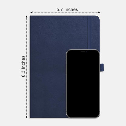 RETTACY Journaling Notebooks, A5 Lined Journal Notebook with 192 Numbered Pages, 5.7'' × 8.3'' Medium Size, for Writing, Work, Office, Leather Hardcover, 100 GSM Thick Paper (Navy Blue)
