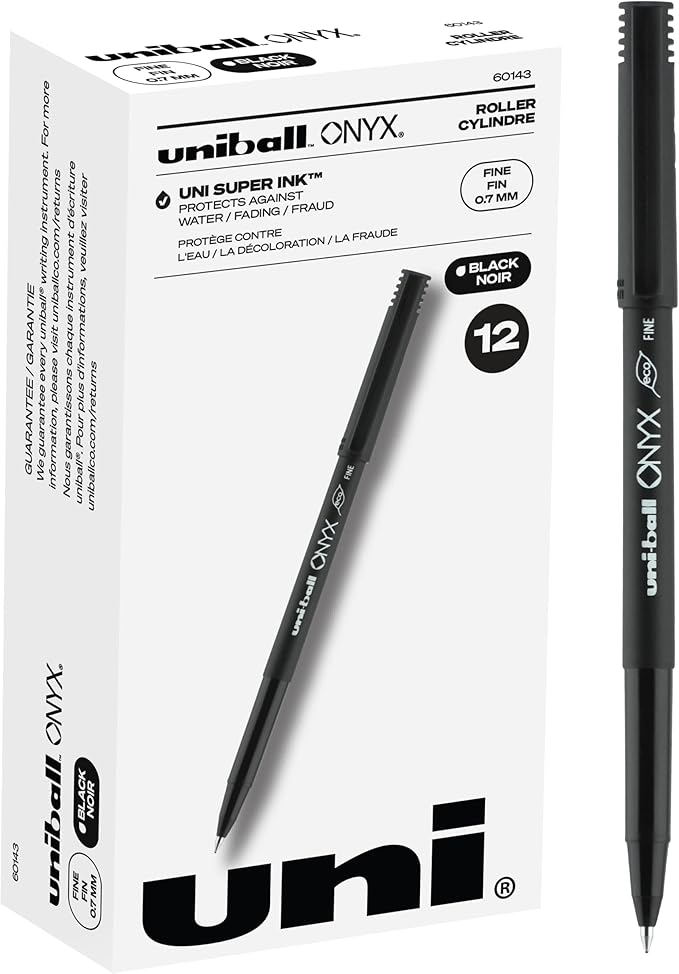 Uniball Onyx Rollerball Pen 12 Pack - Black & Blue, 0.7mm Fine Point Office Supply Gel Ink Pens