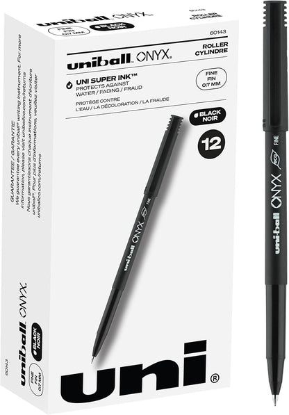 Uniball Onyx Rollerball Pen 12 Pack - Black & Blue, 0.7mm Fine Point Office Supply Gel Ink Pens