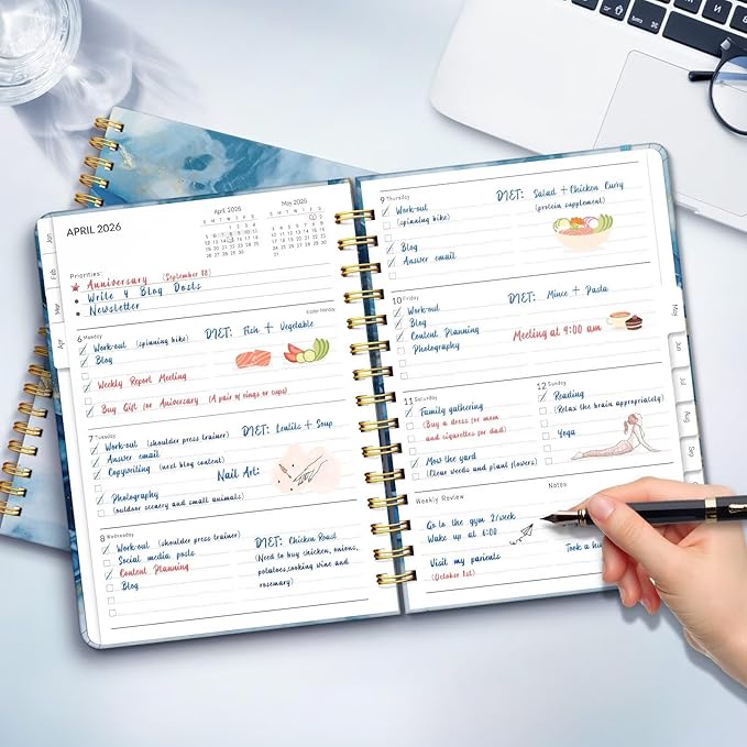 2026 Planner, A5 Weekly and Monthly Planners with Tabs, Spiral Bound Daily Calendar 2026 Planner, Agenda Organizers from Jan. to Dec., Hardcover Habit Tracker Journal 6.18" x 8.5"(Dark Blue)