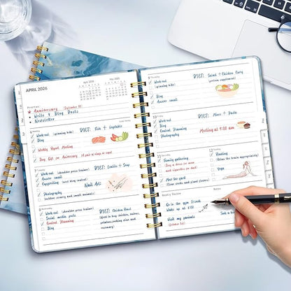 2026 Planner, A5 Weekly and Monthly Planners with Tabs, Spiral Bound Daily Calendar 2026 Planner, Agenda Organizers from Jan. to Dec., Hardcover Habit Tracker Journal 6.18" x 8.5"(Dark Blue)