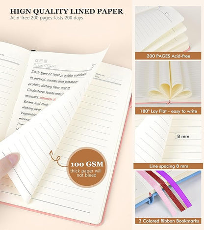 Lined Journal Notebook for Women and Men,Hardcover Leather Journaling Notebook for Writing, Travel, Business, Work and School,200 Pages A5 Notebook for Note Taking, Diary 5.9" × 8.5" - Pink