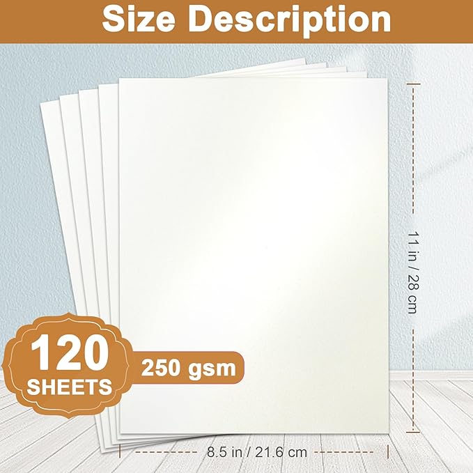 120 Sheets Beige Shimmer Cardstock 8.5 x 11 Off White Paper, 250gsm/92lb Premium Glossy Paper Card Stock for DIY Cards Making, Wedding Invitations, Anniversaries, Business Cards, Menus