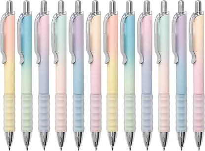 Gel Pens Medium Point 0.7mm Black Ink Gel Pen Retractable Cute Pens for Smooth Writing School Office Supplies, Pack of 12