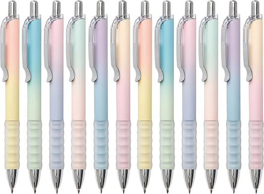 Gel Pens Medium Point 0.7mm Black Ink Gel Pen Retractable Cute Pens for Smooth Writing School Office Supplies, Pack of 12