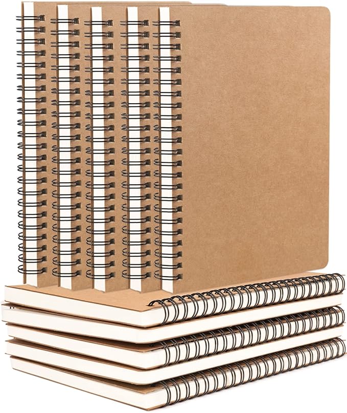 Spiral Notebooks 10Pcs A5 College Ruled Lined Journals Bulk- Kraft Brown Cover, 8.3 "x 5.8", 120 Pages/60 Sheets, 100gsm Paper, Memo Notepad Sketchbook, Travel Students Office Business Subject Diary