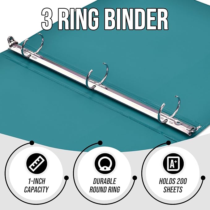 3 Ring Binder 1 Inch, IntoJoy 6 Pack Clear View 3 Hole Binder PVC-Free Fits 8.5x11 Inch Paper Flexible Round Ring Binders for School Office Home Binder Supplies (Green)