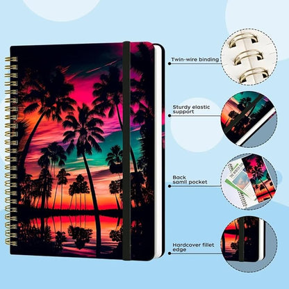 Spiral Notebook - A5 Spiral Notebooks, 8.3'' × 5.8'', 160 Pages, Aesthetic Journaling Notebooks for Women, College Lined Notebook with Elastic Closure, Back Pocket, for School Office, Dusk