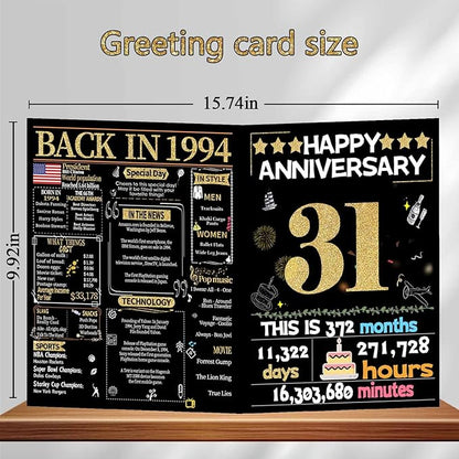Joycard 31st Anniversary Card for Women Men, Gold Wedding Card for Wife Husband, Sweet Marriage Decorations Gifts for Couple, Perfect for Her Him on Anniversary Day, Back in 1994