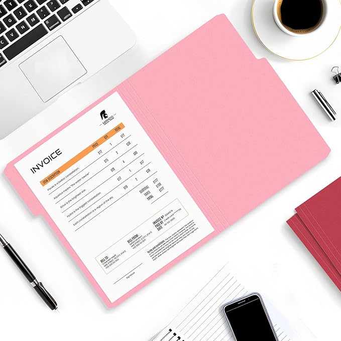 SUNEE File Folders, 30 Pack Manilla Folders 8.5 x 11, Colored File Folders Home Office School Supplies for Documents Files Paper, Red