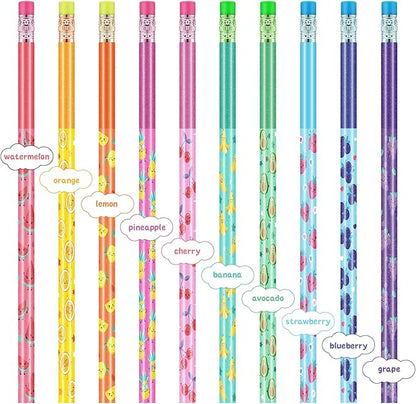 Leinuosen 30 Scented Cartoon Fruit Pencil Toppers with 12 Eraser