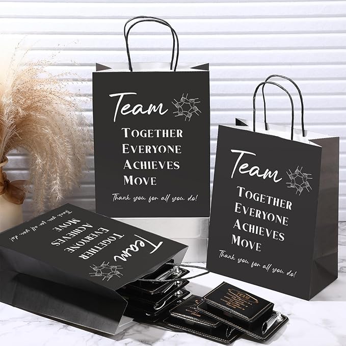 12 Set Employee Appreciation Gifts Bulk Inspirational Gifts Team Gift Bag PU Leather Notepad Holder with Pen Holder Team Keychain Ballpoint Pen Bulk Gifts for Colleagues Employees(Team)