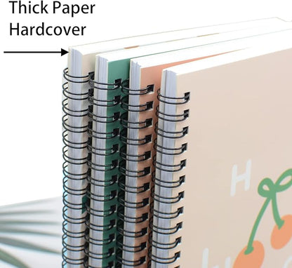 Yansanido Spiral Notebook, 4 Pcs A5 Cherry Design Hardcover 8mm Ruled 4 Color 80 Sheets -160 Pages Journals for Study and Notes (Cherry)