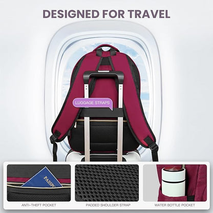 Travel Laptop Backpack for women, Work Backpack Woman with USB Charging Port, Water Resistant College Backpack, Stylish Quilted Girls Backpack Casual Daypack for 15.6 Inch Laptop, Red