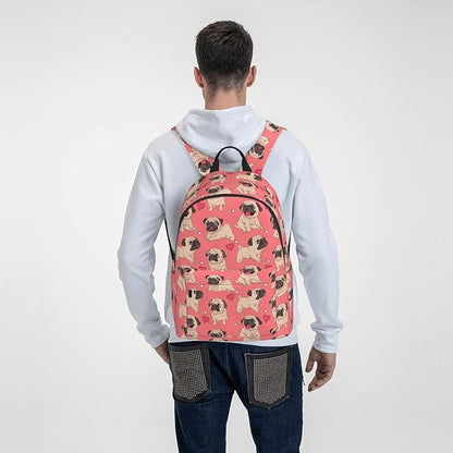 16 inch backpack Cartoon Pugs Puppies Laptop Backpack Full Print School Bookbag Shoulder Bag for Travel Daypack