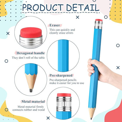 2 Pcs 16 Inch Pencils Wooden Jumbo Pencils Giant Wooden Pencils Funny Big Pencil with Cap Eraser Large Pencil Fun Novelty Gifts for Kids School Kindergarten Home Office Supplies(Blue)