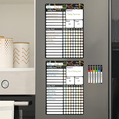 CLEVER CLEAN Magnetic Dry Erase Chore Chart - 8.5"x12" Behavior Responsibility Chore Board for Kids, Teenagers, Adults - 6 Extra Fine Point Markers Included - Shipped Flat