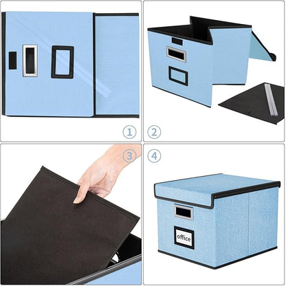 Huolewa Collapsible File Storage Organizer Box with Lid, Hanging File Folders Box Organizer with Plastic Slides, Decorative Home/Office Filing System Box for File and Folders Storage - Powderblue