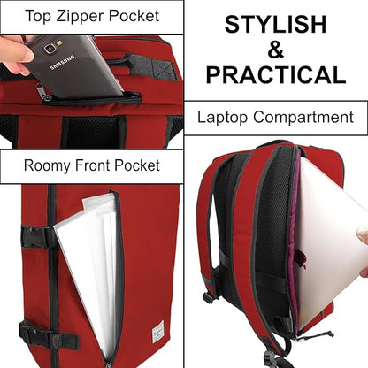 Lightweight Under-seat Backpack for Clothes Travel Overnight Women Men, 15.6 Laptop Minimalist Backpack, Stylish and Casual, Red