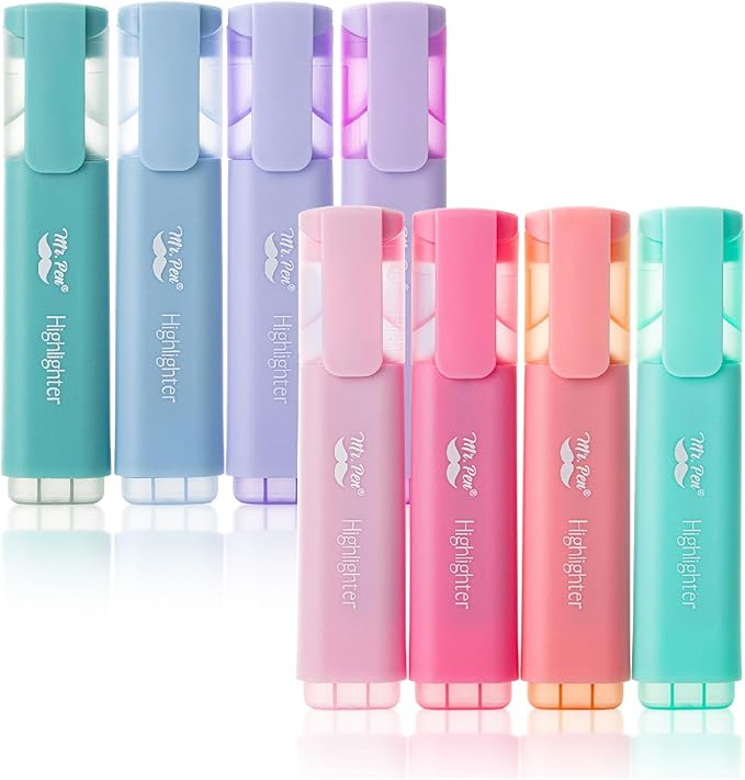 Mr. Pen- Highlighter Marker, 8 Pack, Morandi Colors, Chisel Tip, Cute Pastel Highlighter Set, Assorted Colors