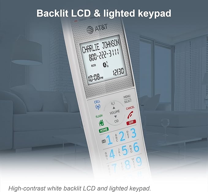 AT&T DAL75211 DECT 6.0 Cordless Home Phone with Smart Call Blocker, Bluetooth Connect to Cell, Digital Answering Machine, Full-Duplex Speakerphone, Expandable to 5 HS (White)