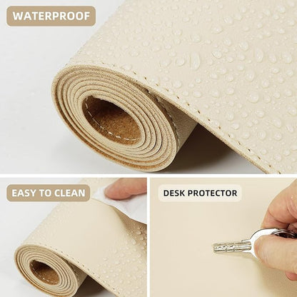 Leather Desk pad Protector, Large Desk mat with Natural Cork & PU Leather,Mouse pad,Non-Slip Office Desk Mat,Waterproof Desk Writing Pad for Office and Home (47in*23.7in, Apricot)