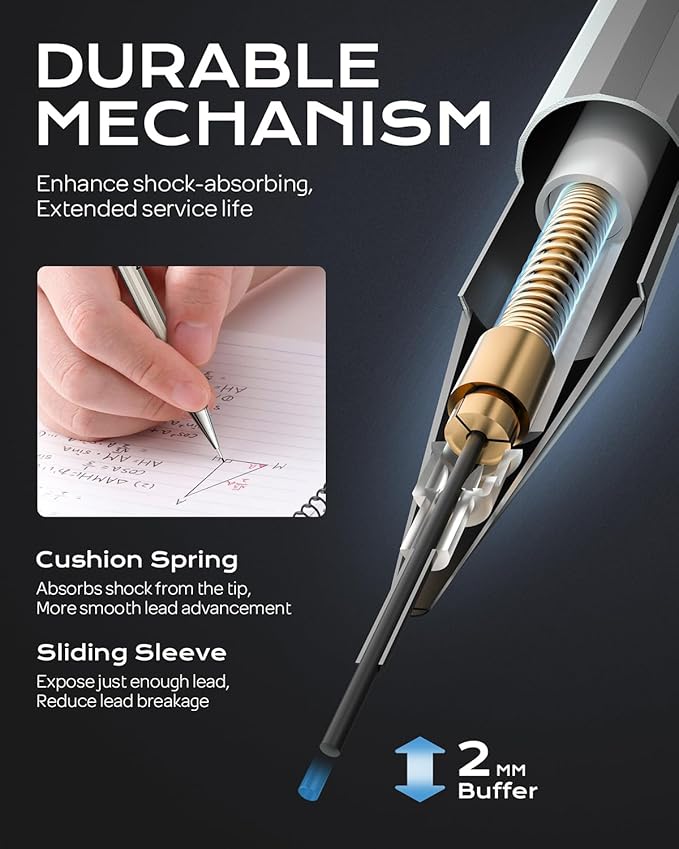 Nicpro 2 PCS 0.9 mm Metal Mechanical Pencils Set, Drafting Pencil for Artist Writing, Sketching, Drawing, with 4 Tubes HB Lead Refill & Erasers, Erasers Refills & Storage Case